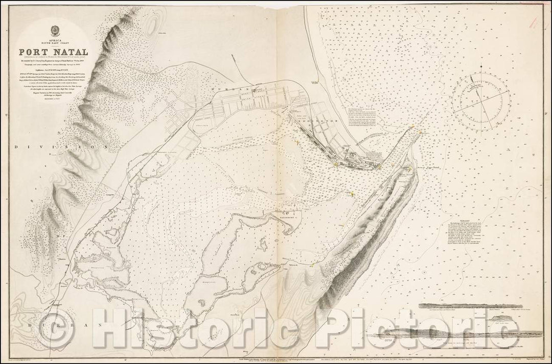 Historic Map - Africa South East Coast - Port Natal (Attention is called to Notice to Mariners No. 1 of each year), 1909, British Admiralty - Vintage Wall Art