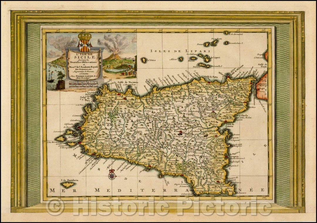 Historic Map - L'Ile De Sicile Suivant les Nouvelles Observations/The Island Of Sicily, 1700, Pieter van der Aa - Vintage Wall Art