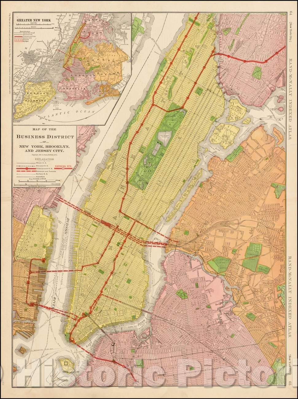 Historic Map - Map of the Business District of New York, Brooklyn, and Jersey City, 1910, Rand McNally & Company - Vintage Wall Art