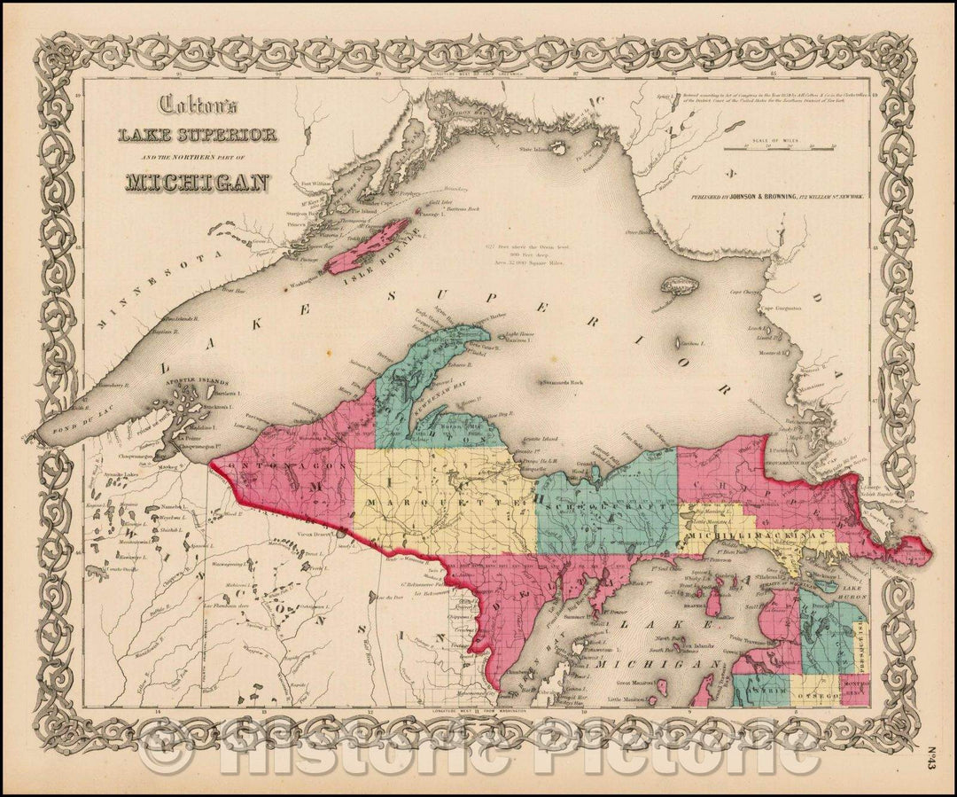 Historic Map - Colton's Lake Superior and the Northern Part of Michigan, 1859, Joseph Hutchins Colton - Vintage Wall Art