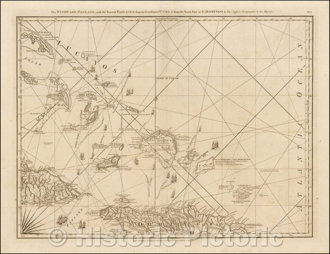 Historic Map - The Windward Passage, with the Several Passages from the East End of Cuba & from the North Part of St. Domingo, 1794, Richard Holmes Laurie - Vintage Wall Art