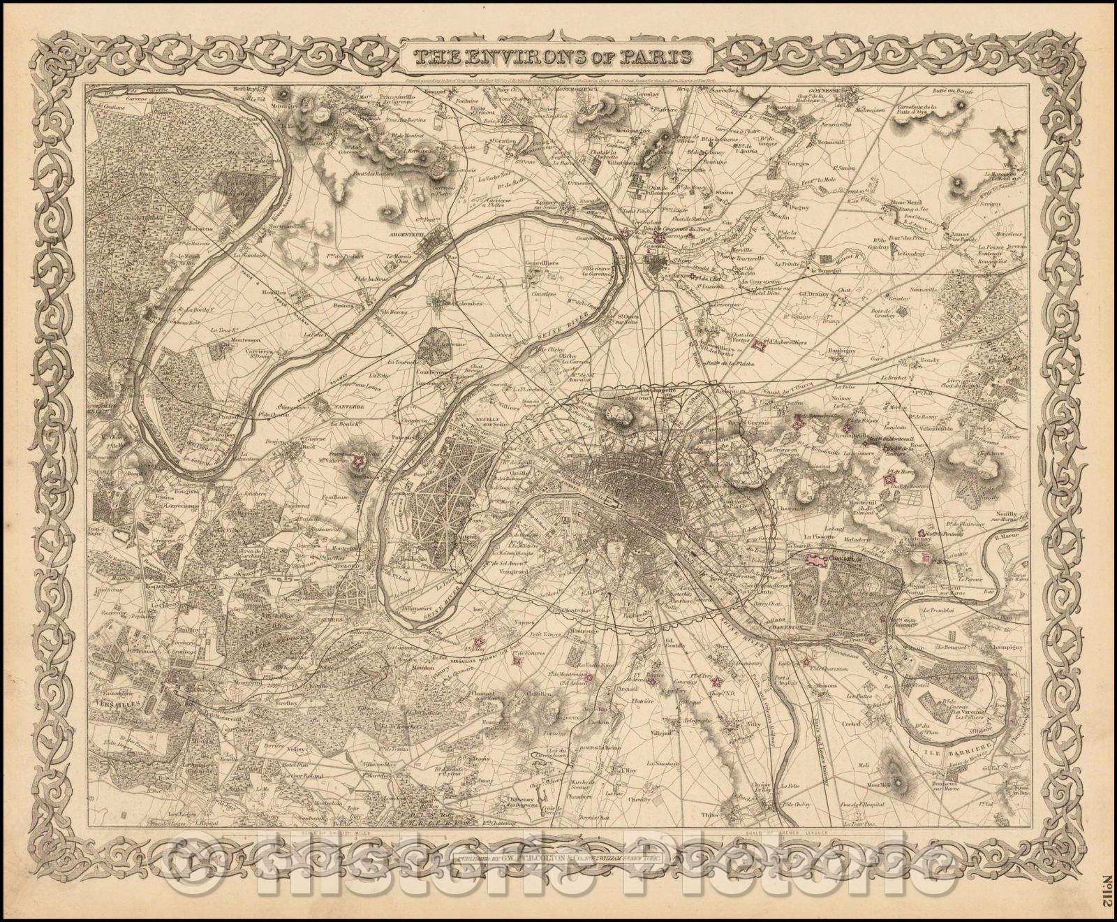 Historic Map - The Environs of Paris, 1864, G.W. & C.B. Colton - Vintage Wall Art