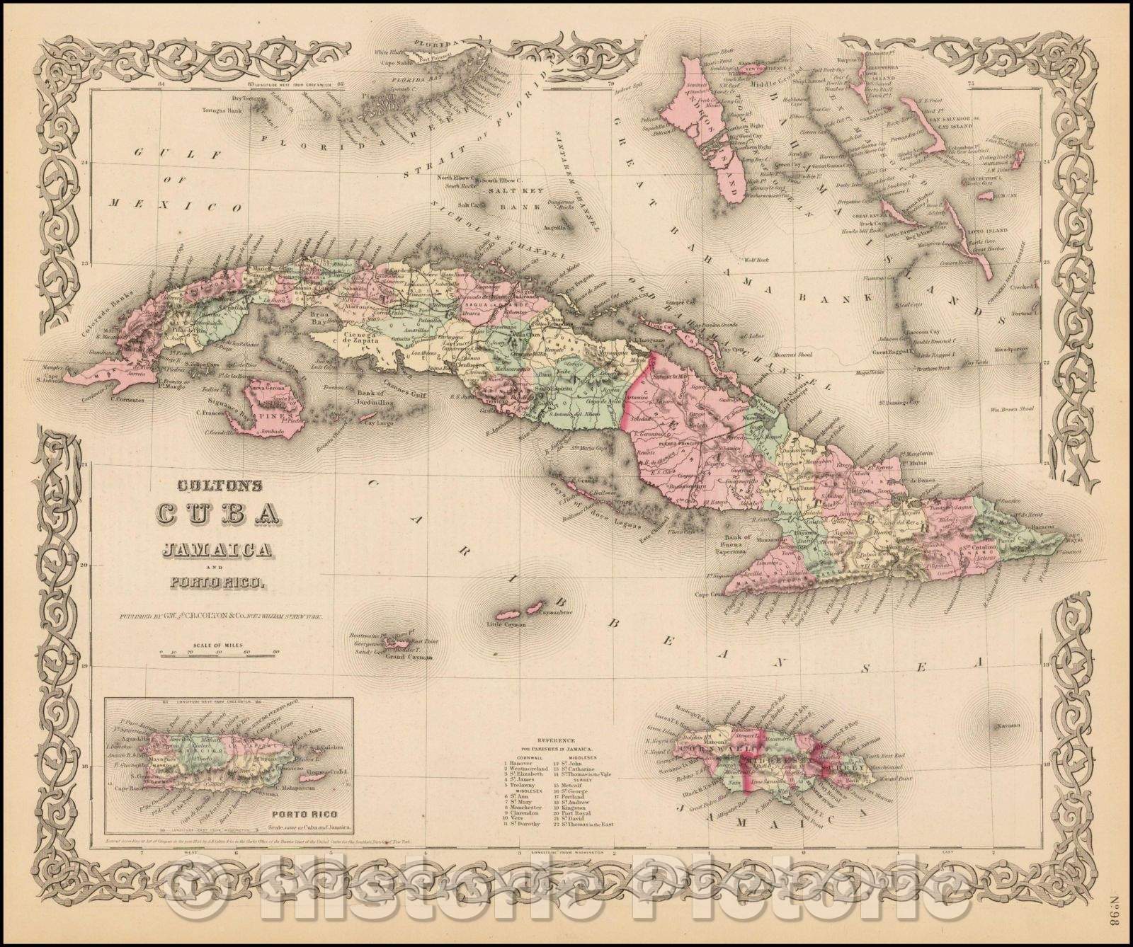 Historic Map - Colton's Cuba, Jamaica and Porto Rico, 1859, Joseph Hutchins Colton - Vintage Wall Art