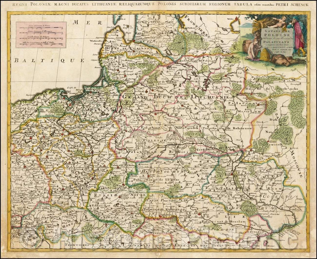 Historic Map - Estats de Pologne Subdiveses suivant l'estendue des Palatinats/Pieter Schenk Map of Poland, which is attributed to an earlier Map, 1700 - Vintage Wall Art