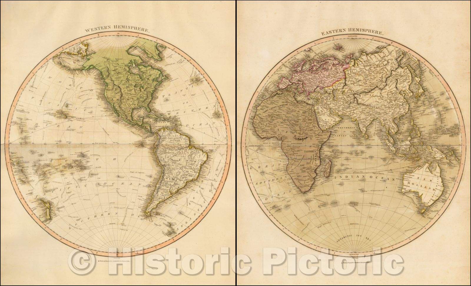 Historic Map - Western Hemisphere [and] Western Hemisphere, 1814, John Thomson - Vintage Wall Art