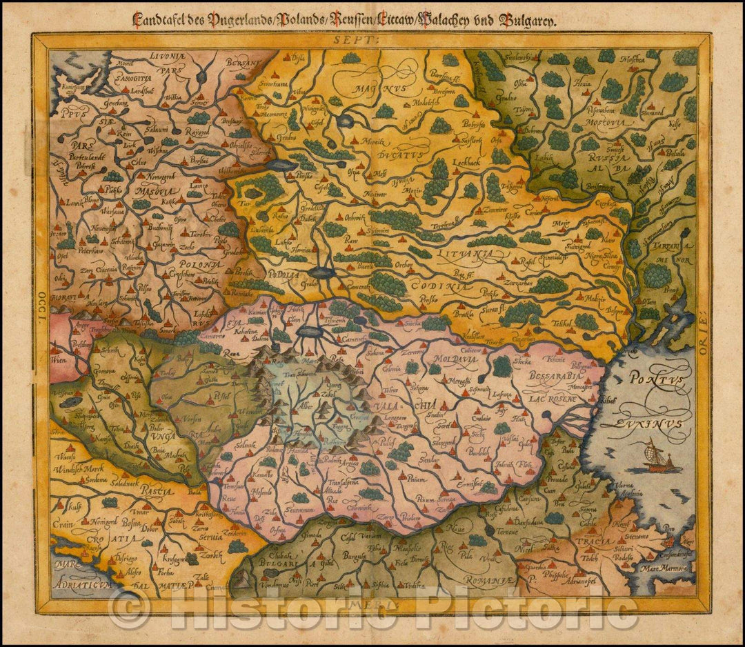 Historic Map - Landtafel des Ungerlands, Polands, Reuffen, Littaw, Walachen und Bulgar, Bulgaria, 1578 - Vintage Wall Art