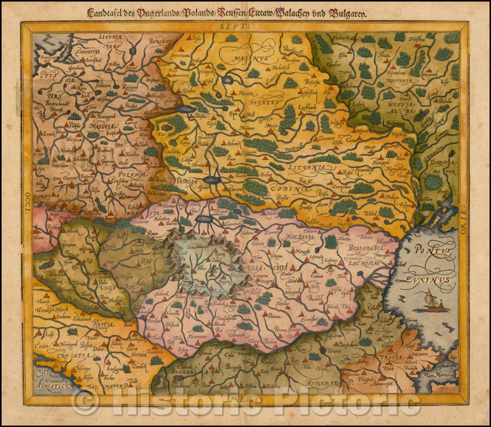 Historic Map - Landtafel des Ungerlands, Polands, Reuffen, Littaw, Walachen und Bulgar, Bulgaria, 1578 - Vintage Wall Art