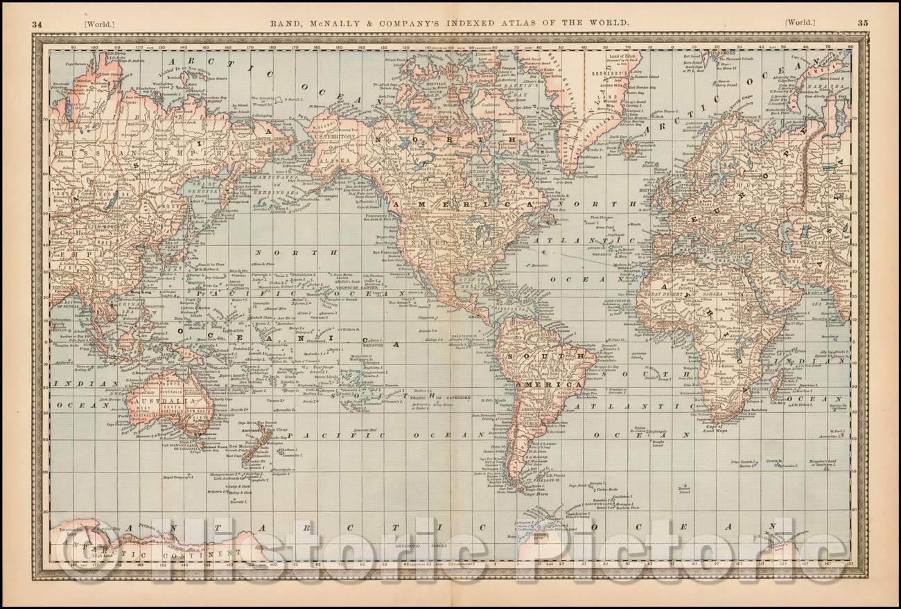 Historic Map - Rand, McNally & Co.'s Map of the World, 1884, William Rand - Vintage Wall Art