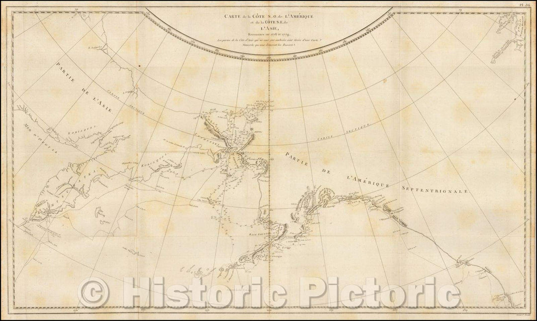 Historic Map - Cote N.O. de l'Amerique et de la Cote N.E. de l'Asie, Reconnue :: N.O. Rating of America and N. E. Approval of Asia Recognized in 1778 an, 1785 - Vintage Wall Art