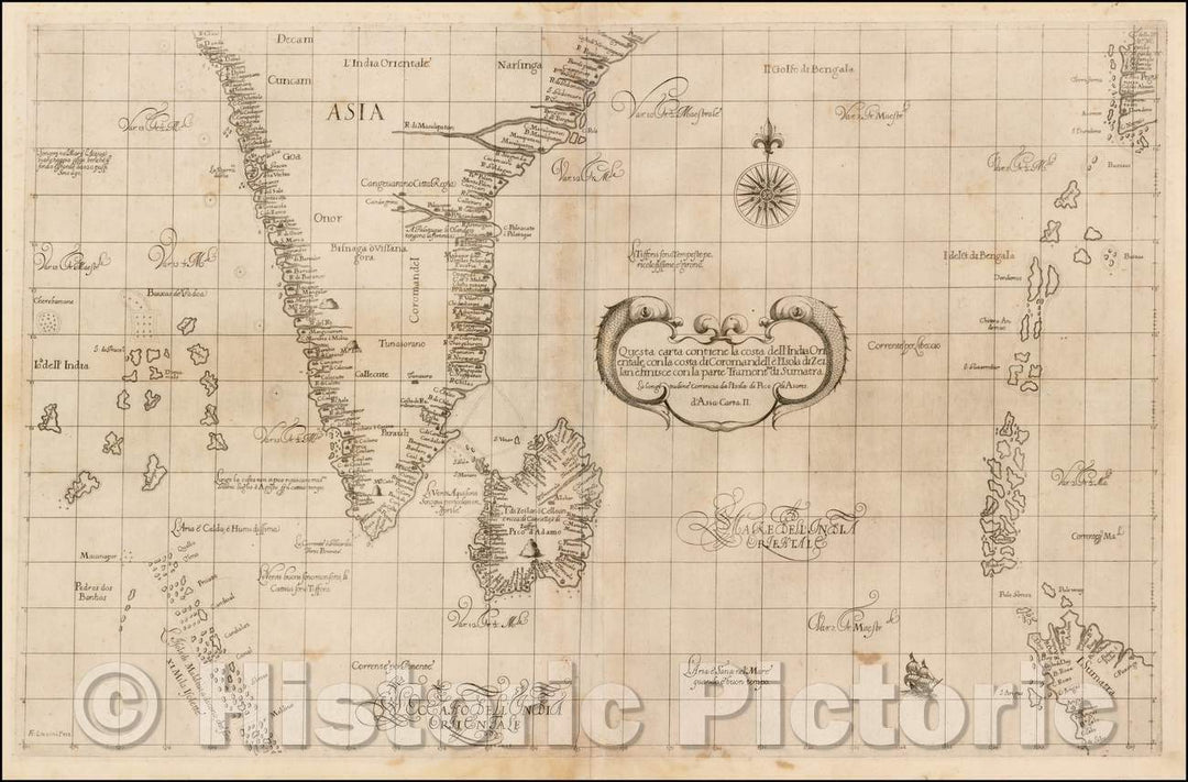 Historic Map - Questa carta contiene la costa dell India Orientale con La costa di Coroma :: Sea chart of India, Sri Lanka, the Maldives, Sumatra, 1646 - Vintage Wall Art