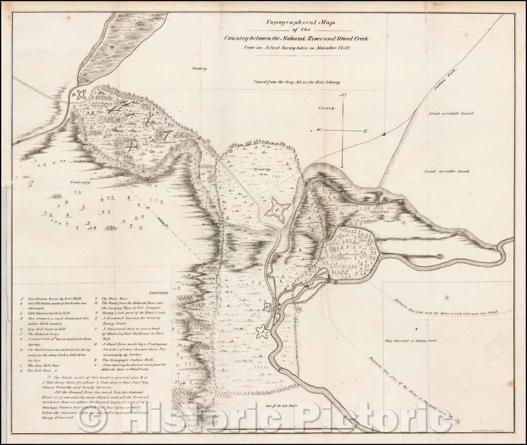 Historic Map - Topographical Map of the Country between the Mohawk River and Wood Creek. From an Actual Survey taken in November 1758, 1848, R.H. Pease - Vintage Wall Art