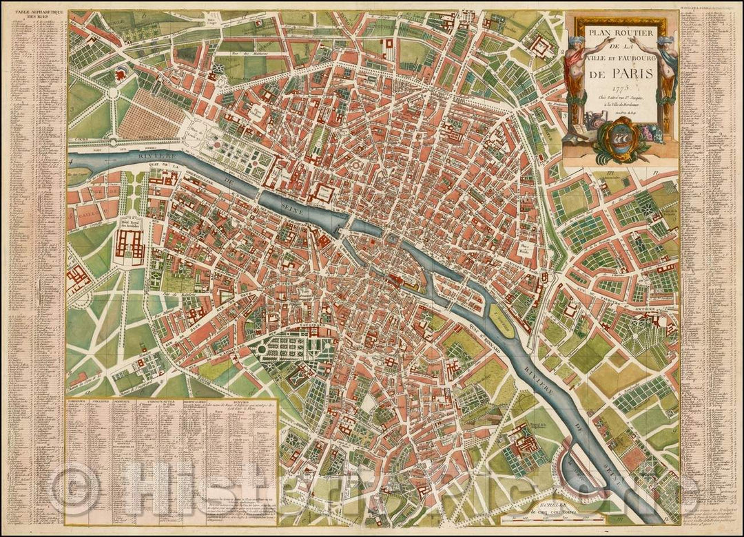 Historic Map - Plan Routier De La Ville et Faubourgs De Paris 1775 /Road Map Of The City Of Paris Suburbs and 1775, 1792, Jean Lattre - Vintage Wall Art