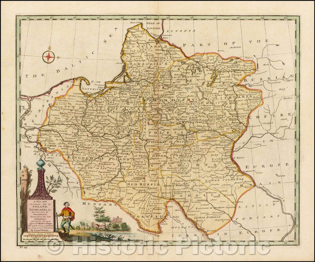 Historic Map - A new and accurate map of Poland, Lithuania Divivded into it?s Palatinates, 1744, Emanuel Bowen v2