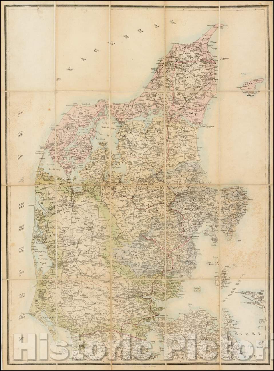 Historic Map - [Jutland and Fyn Island] / Map of Jutland and Fyn Island, likely published in Denmark, 1850, Anonymous - Vintage Wall Art