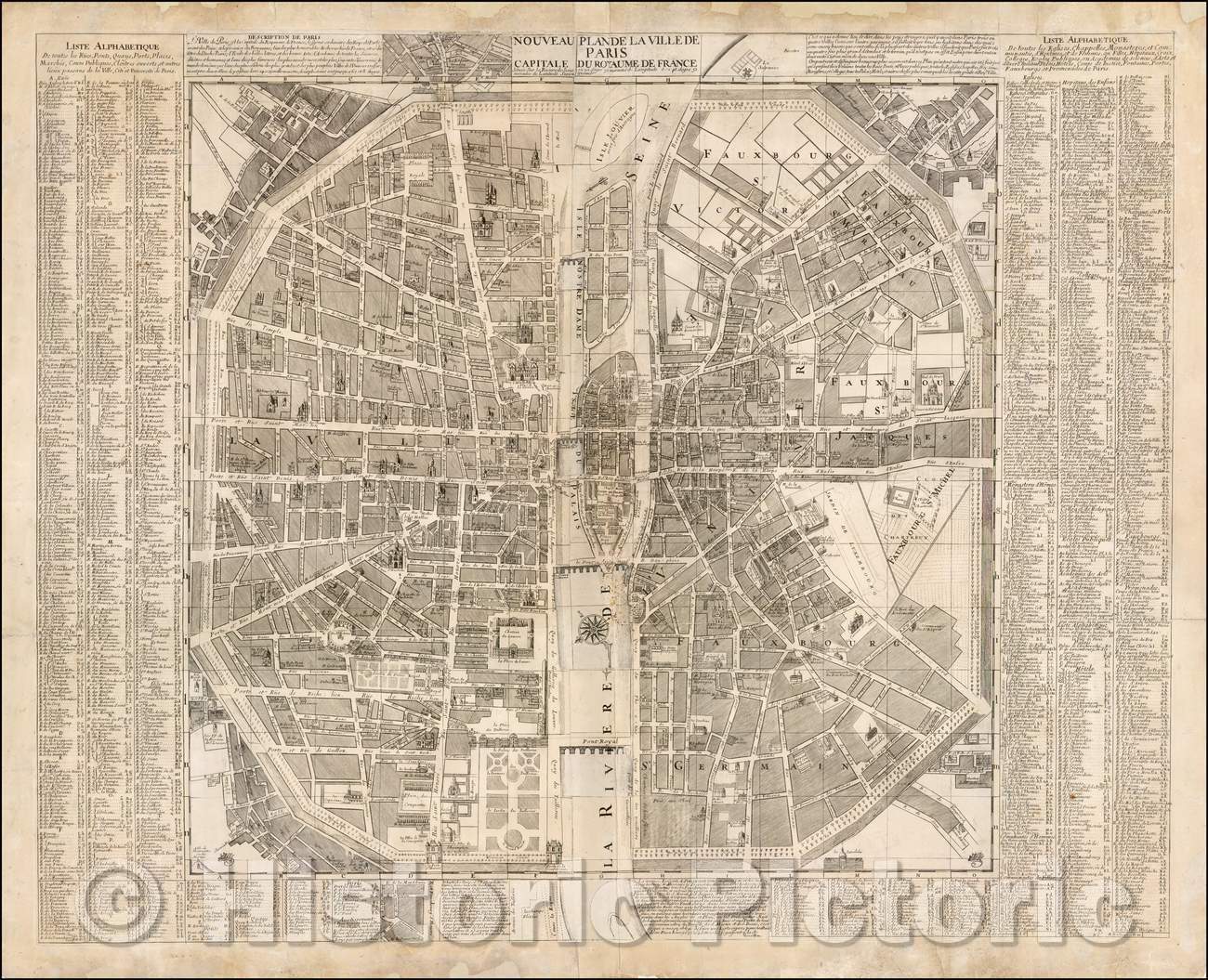 Historic Map - Nouveau Plan de la Bille de Paris, Capitale du Royaume de France./New Map of the Ball of Paris, capital of the Kingdom of France, 1694 - Vintage Wall Art