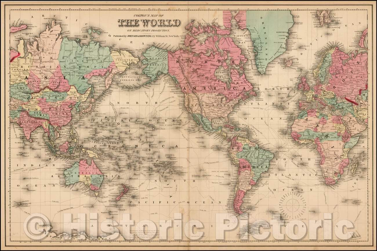 Historic Map - Colton's Map of the World on Mercator's Projection, 1860, Joseph Hutchins Colton v2