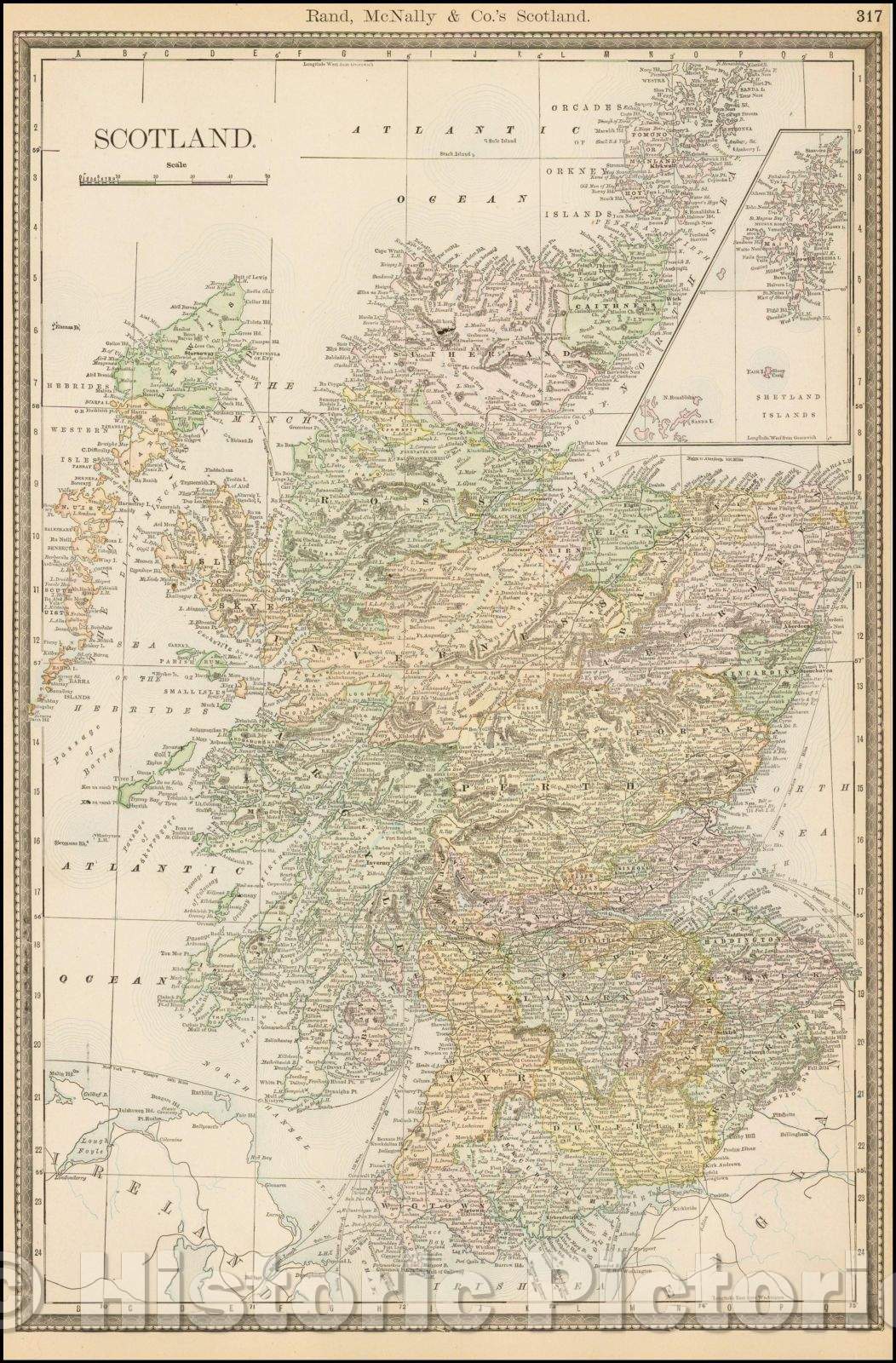 Historic Map - Map of Scotland, 1898, William Rand - Vintage Wall Art