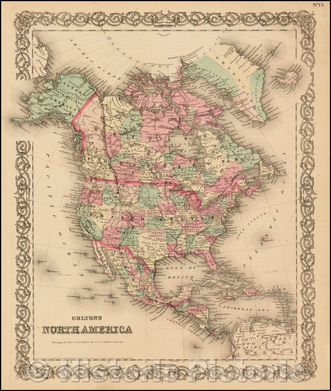 Historic Map - Colton's North America, 1865, G.W. & C.B. Colton - Vintage Wall Art