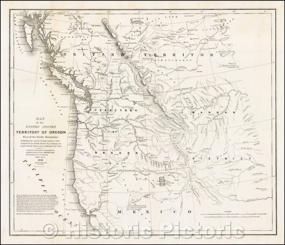 Historic Map - Map of the United States Territory of Oregon West of the Rocky Mountains, 1838, Washington Hood v2