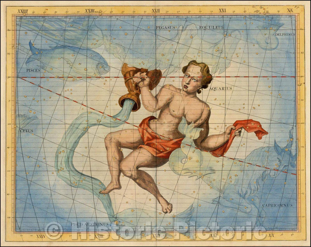 Historic Map - Aquarius, 1728, John Flamsteed - Vintage Wall Art