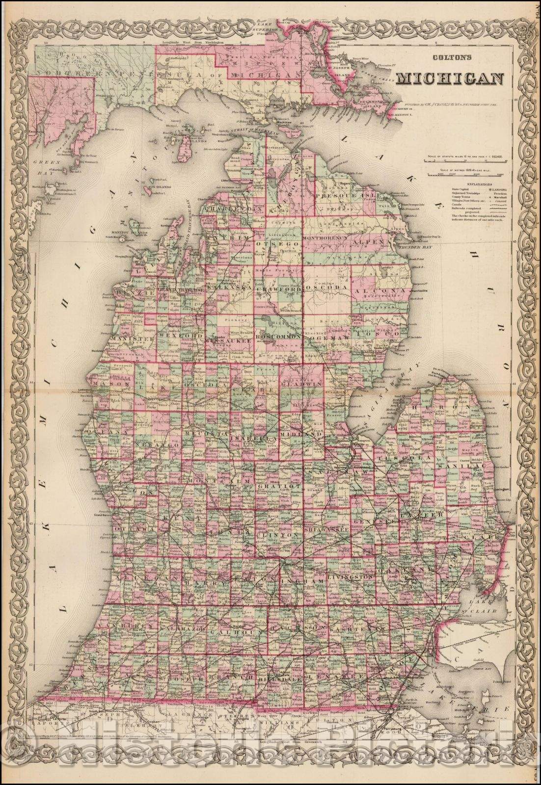 Historic Map - Colton's Michigan, 1874, G.W. & C.B. Colton v3