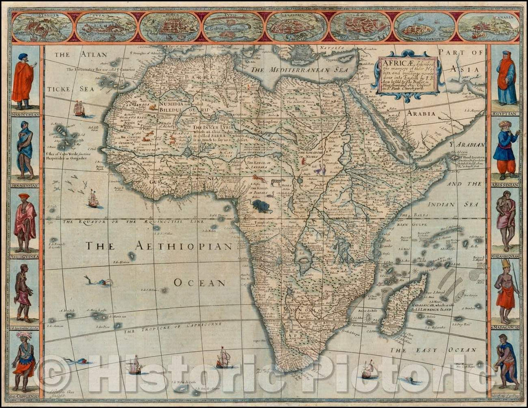 Historic Map - Africae, Described. The manners of their Habits and buildings newly done into English, 1676, John Speed - Vintage Wall Art