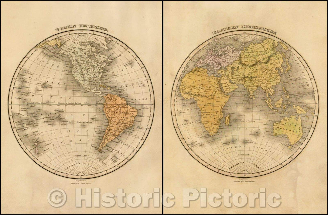 Historic Map - Western Hemisphere and Eastern Hemisphere, 1827, Anthony Finley - Vintage Wall Art