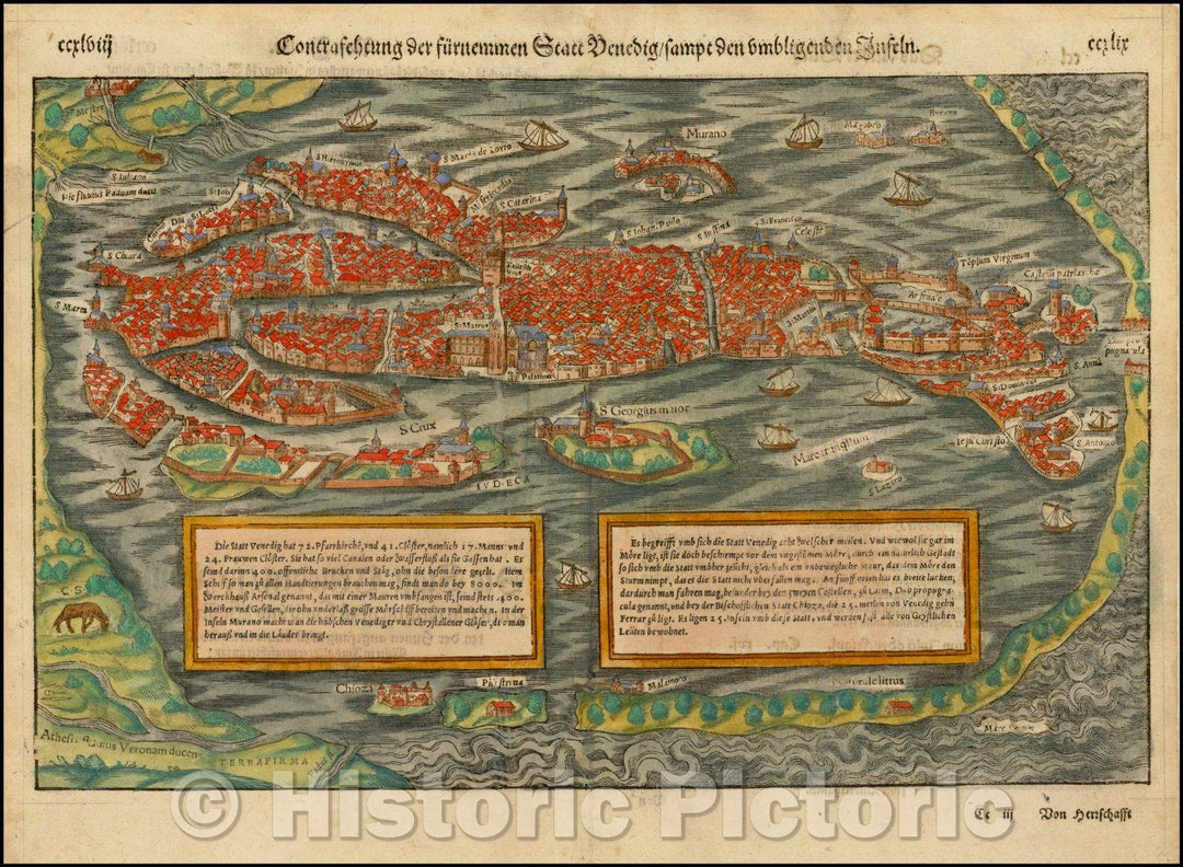 Historic Map - Venice Conerasehtung der f?rnemen Statt Venedig/sampt den umliigneden Inseln, 1560, Sebastian M?nster v2