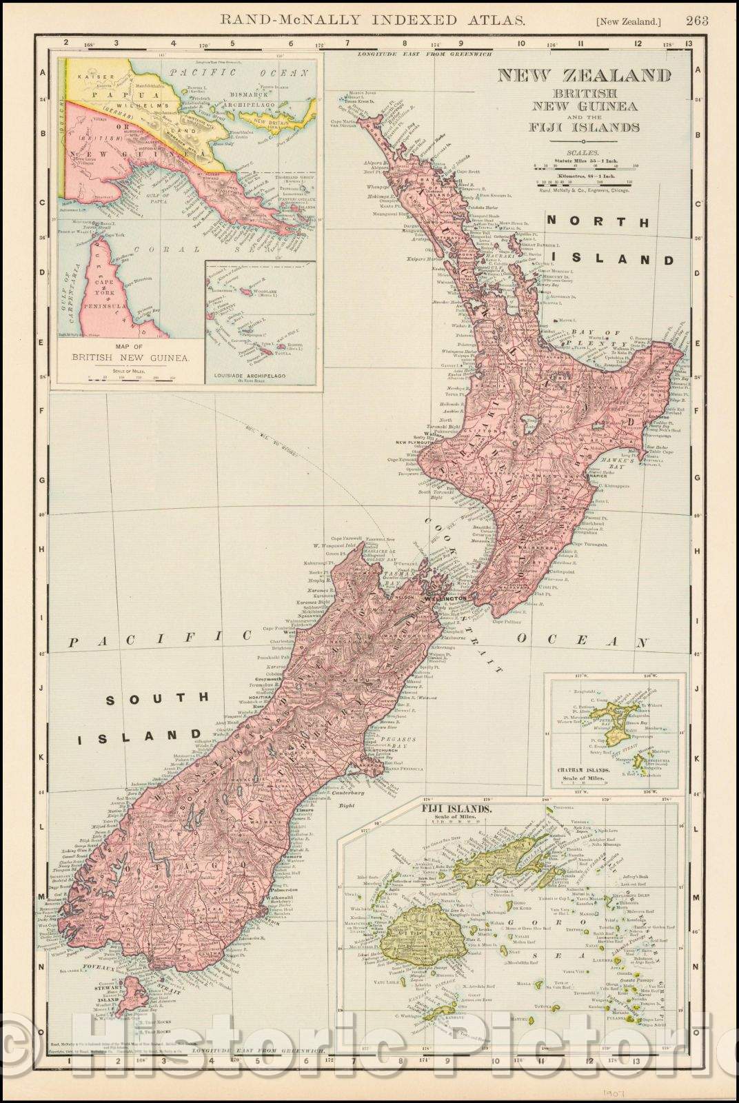 Historic Map - Map of New Zealand, Tasmania and the Fiji Islands, 1892, Rand McNally & Company v2