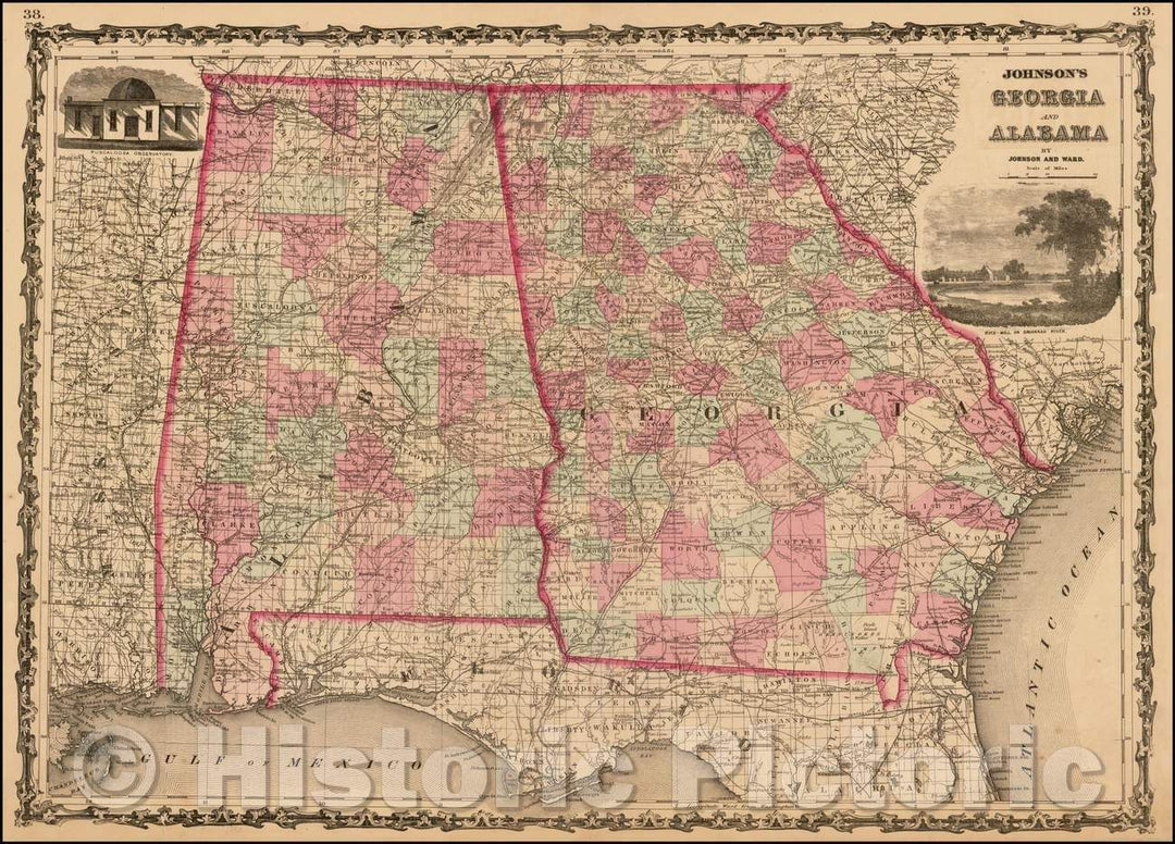 Historic Map - Johnson's Georgia and Alabama, 1863, Benjamin Ward v2