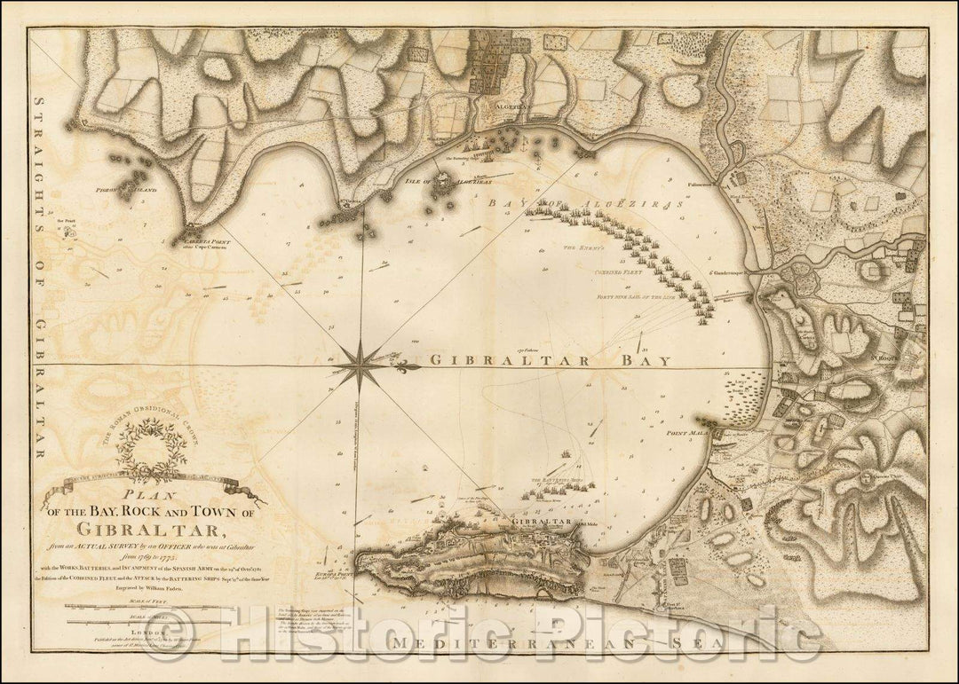 Historic Map - Plan of the Bay, Rock and Town of Gibraltar, from and Actual Survey, 1783, William Faden v2