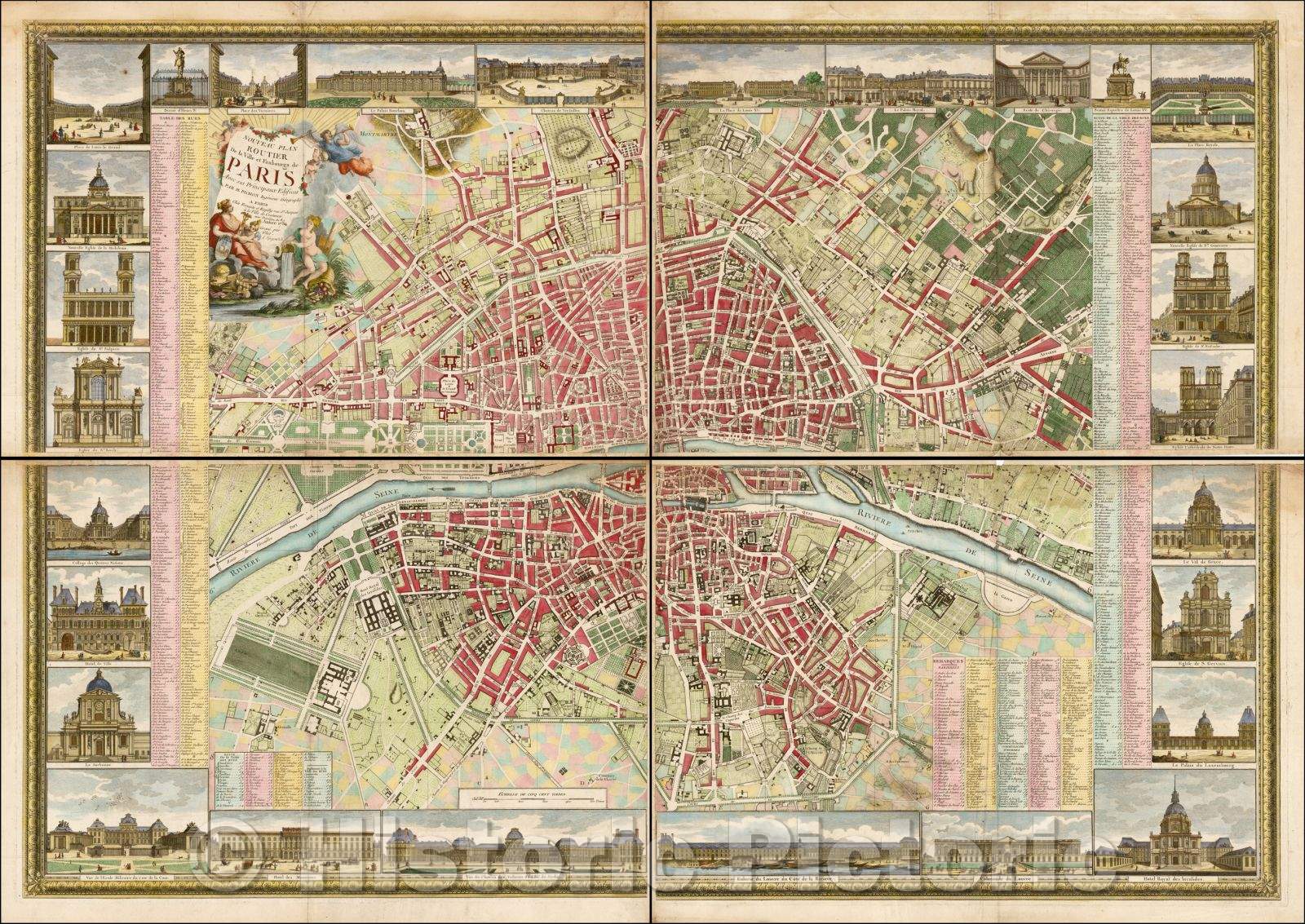 Historic Map - Nouveau Plan Routier de la Ville et Faubourgs de Paris Avec/Map of Paris, M. Pichon in Paris and engraved by Michel Glot, 1784, Jacques Esnauts - Vintage Wall Art