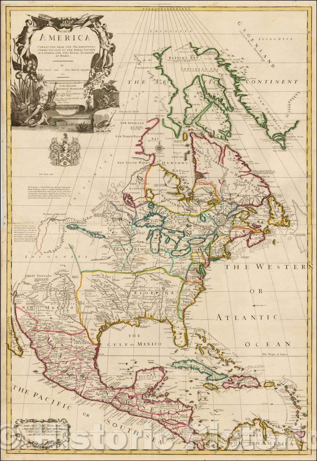 Historic Map - North America Corrected From The Observations Communicated to The Royal Society of London and The Royal Academy of Paris, 1710, John Senex v1