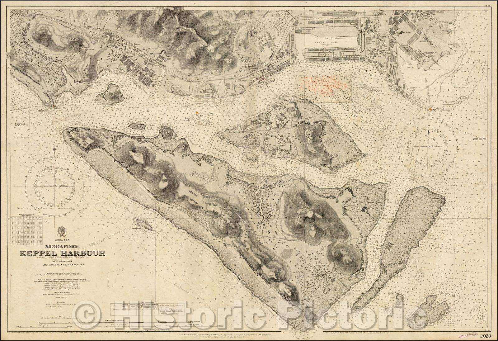 Historic Map - Singapore Keppel Harbour, 1893, British Admiralty - Vintage Wall Art