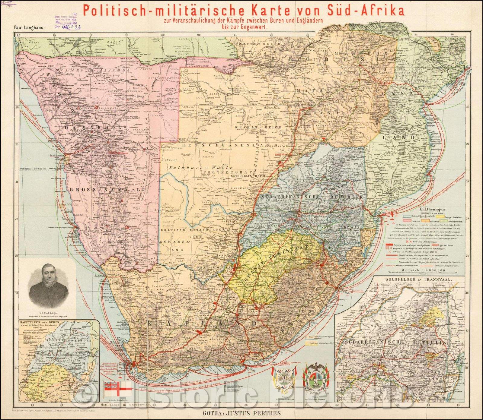 Historic Map - Boer Wars Politisch-militarische Karte von Sud-Afrika zur Veranschaulichung der Kampfe zwischen Buren und Englandern bis zur Gegenward Large, 1899 - Vintage Wall Art