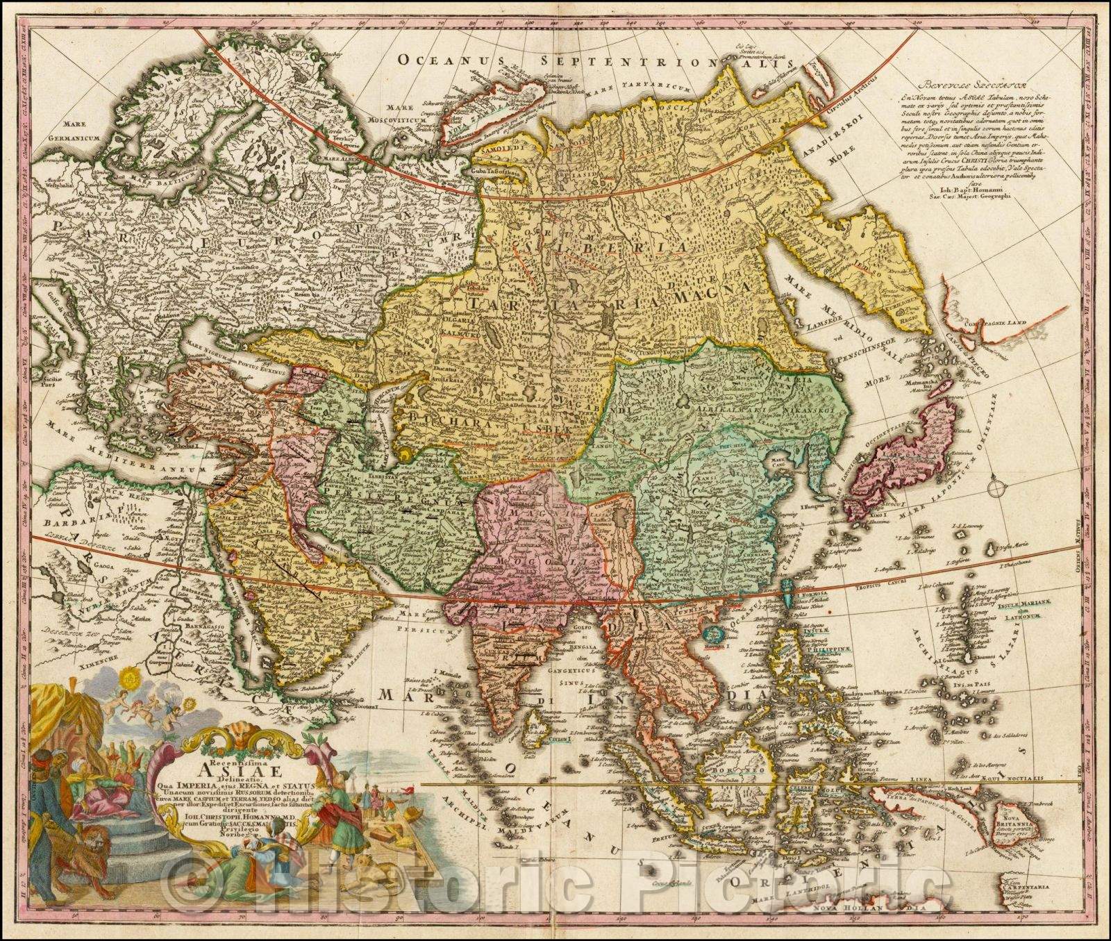 Historic Map - Asiae Recentissima Delineatio Qua Imperia ejus, Regna, et Status Unacum no :: Asia, Caribbean Governments what his realm, 1720 - Vintage Wall Art