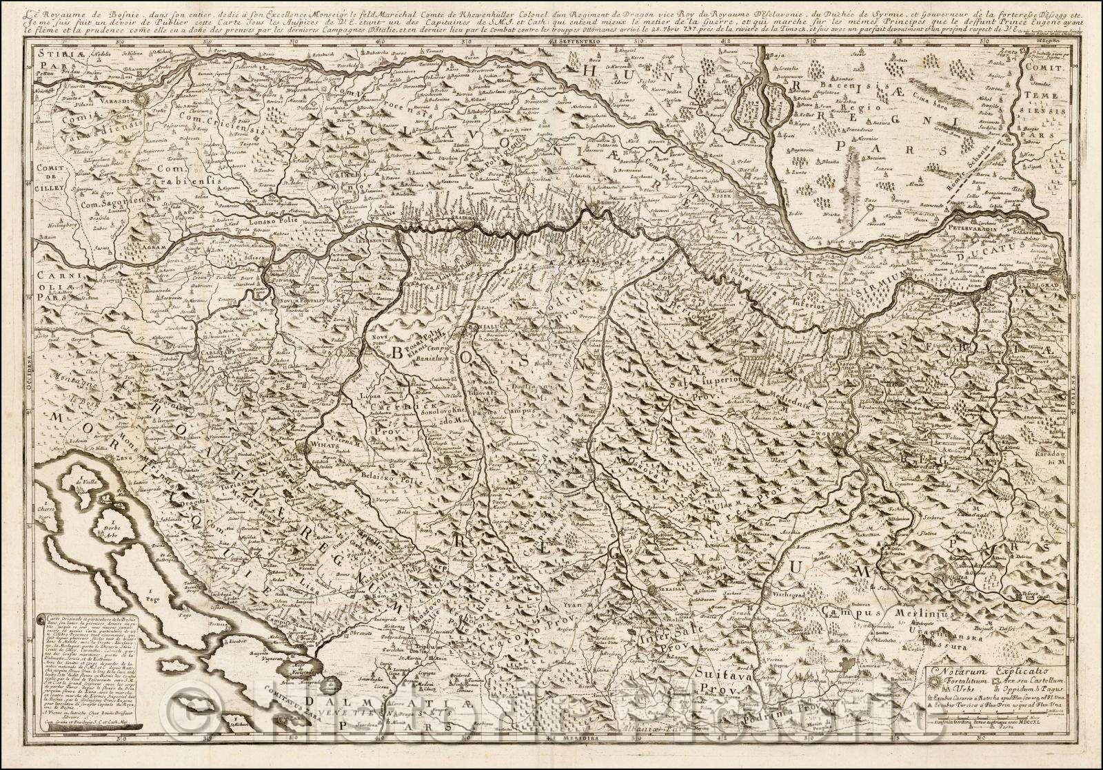 Historic Map - Le Royaume de Bosnie, dans son entier, dedie a son Exellence Monseigr :: Kingdom of Bosnia by Etienne Briffuant, 1740 - Vintage Wall Art