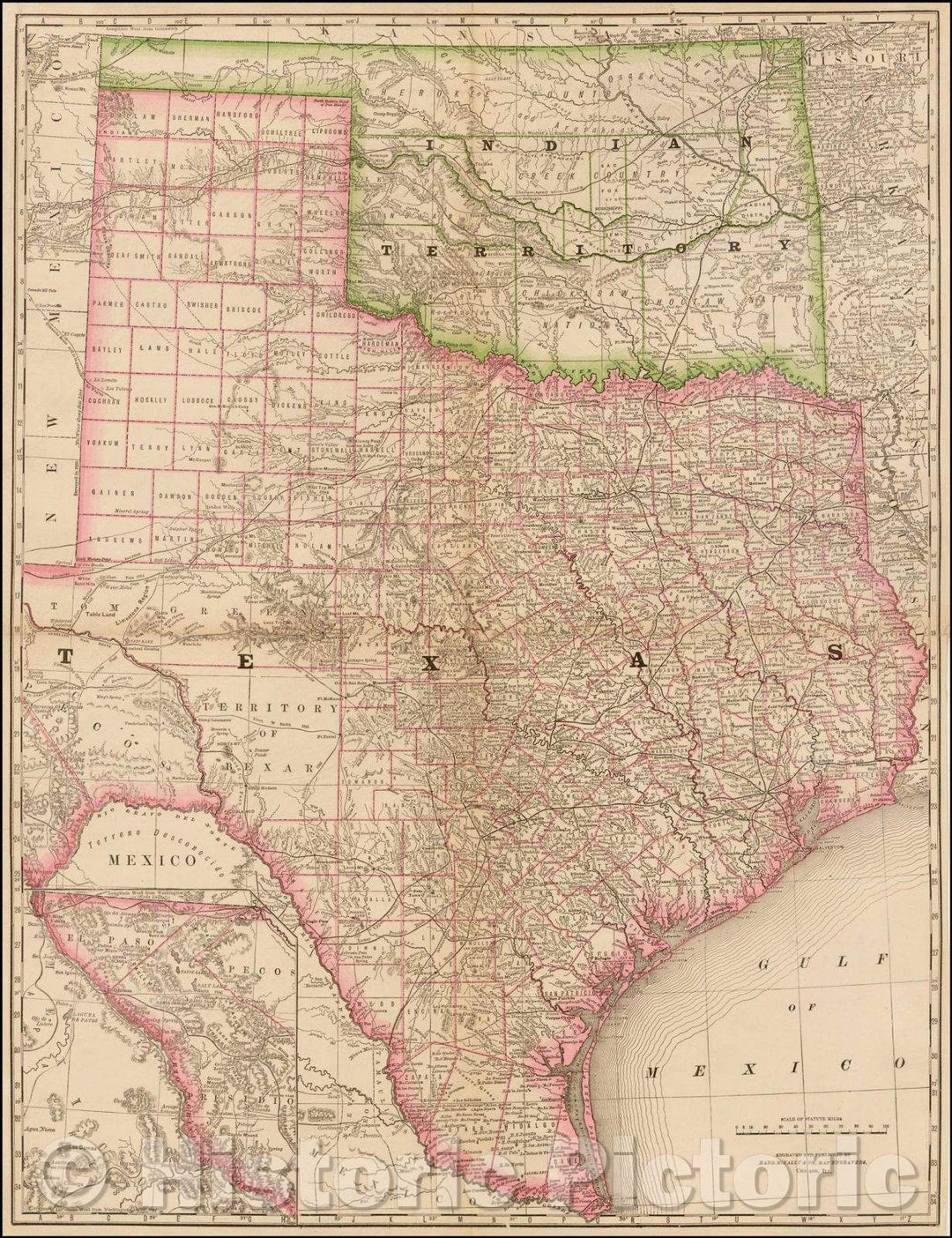 Historic Map - Map of Texas and Indian Territory, 1878, Rand McNally & Company v2