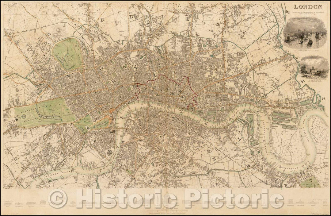 Historic Map - London (Rare First Edition), 1836, SDUK - Vintage Wall Art