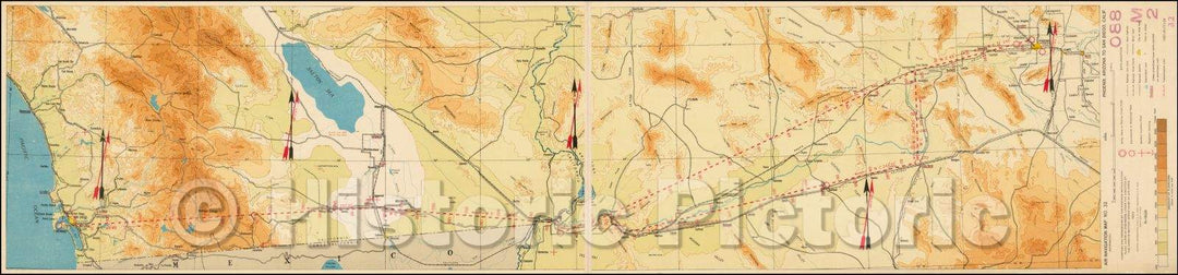 Historic Map - Air Navigation Map No. 32. (Experimental) - Phoenix, Arizona To San Diego, Calif, 1929, U.S. Army Corps of Engineers - Vintage Wall Art