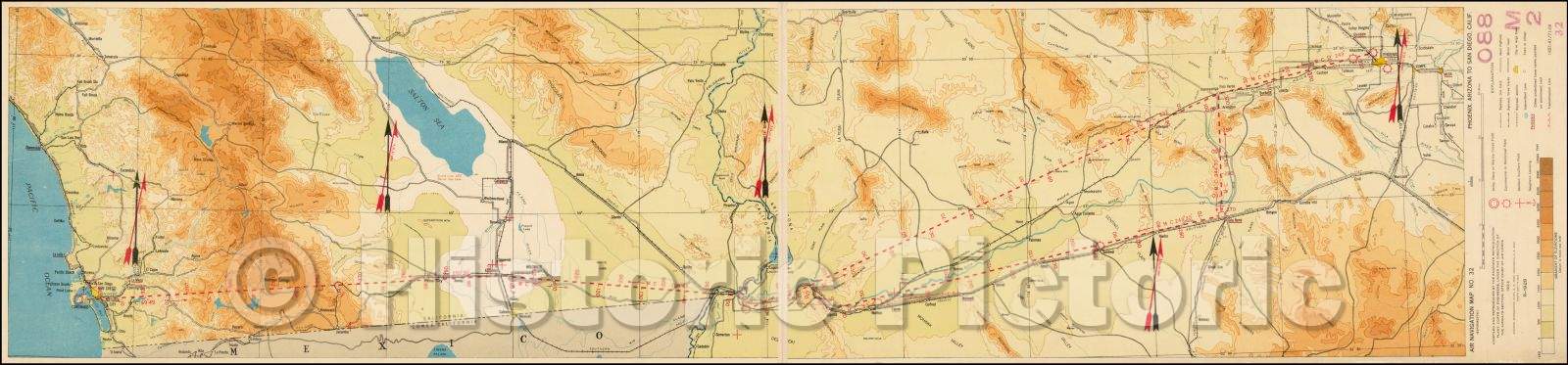 Historic Map - Air Navigation Map No. 32. (Experimental) - Phoenix, Arizona To San Diego, Calif, 1929, U.S. Army Corps of Engineers - Vintage Wall Art