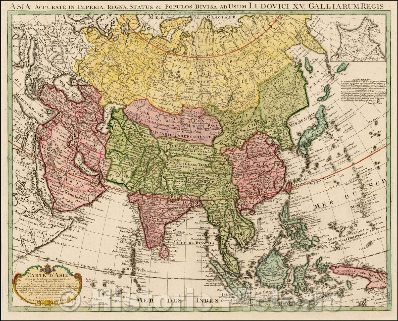 Historic Map - Asia Accurate In Imperia Regna Status & Populos Divisa ad Usum Ludovici XV, 1740 - Vintage Wall Art