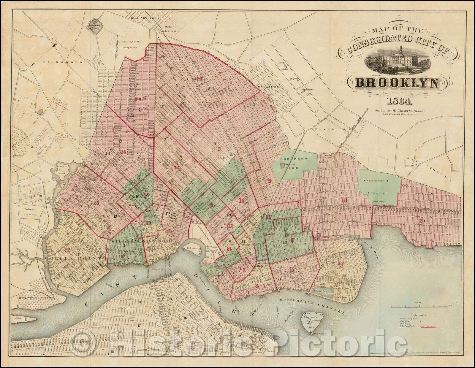 Historic Map - Map of the Consolidated City of Brooklyn, 1864, A. Brown & Co. - Vintage Wall Art