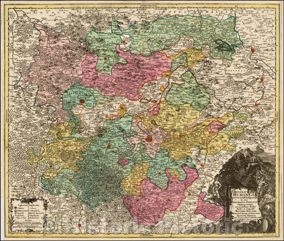 Historic Map - Landgraviatus Thuringiae juxta recntiss: desination: in suos Principatus/Seutter's Map of Thuringia, Germany, published by Seutter, 1730 - Vintage Wall Art