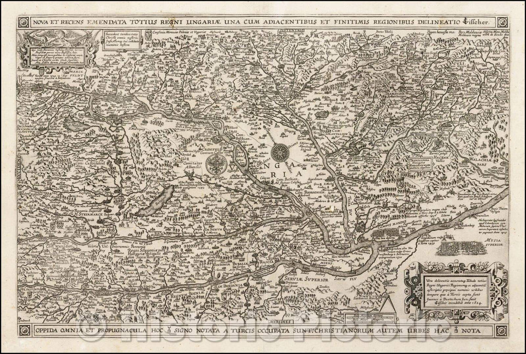 Historic Map - Nova et Recens Emendata Totius Regni Ungariae una cum Adiacentibus et Fini :: Kingdom of Hungary together with the adjacent, 1624 - Vintage Wall Art