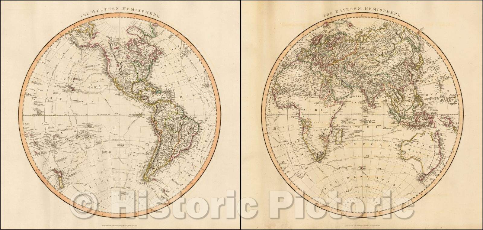 Historic Map - The Western Hemisphere [and] Eastern Hemisphere, 1799, John Cary - Vintage Wall Art