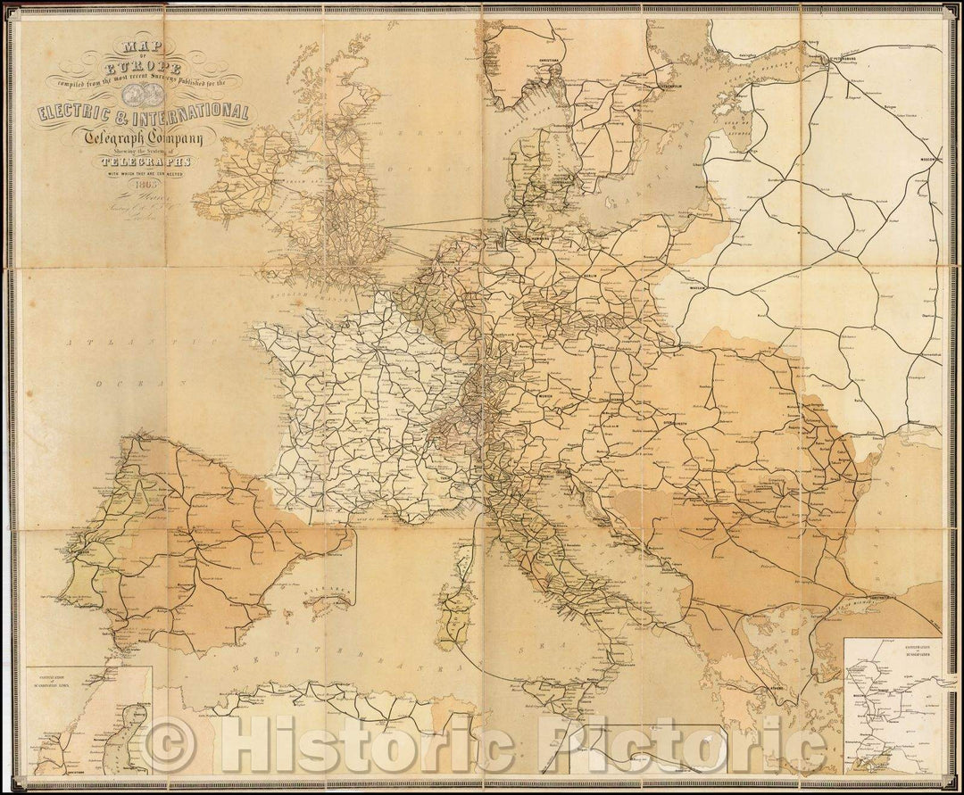 Historic Map - Map of Europe, 1862, Electric and International Telegraph Company - Vintage Wall Art