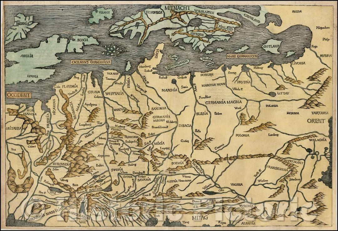 Historic Map - Central & Northern Europe, 1493, Hartmann Schedel - Vintage Wall Art