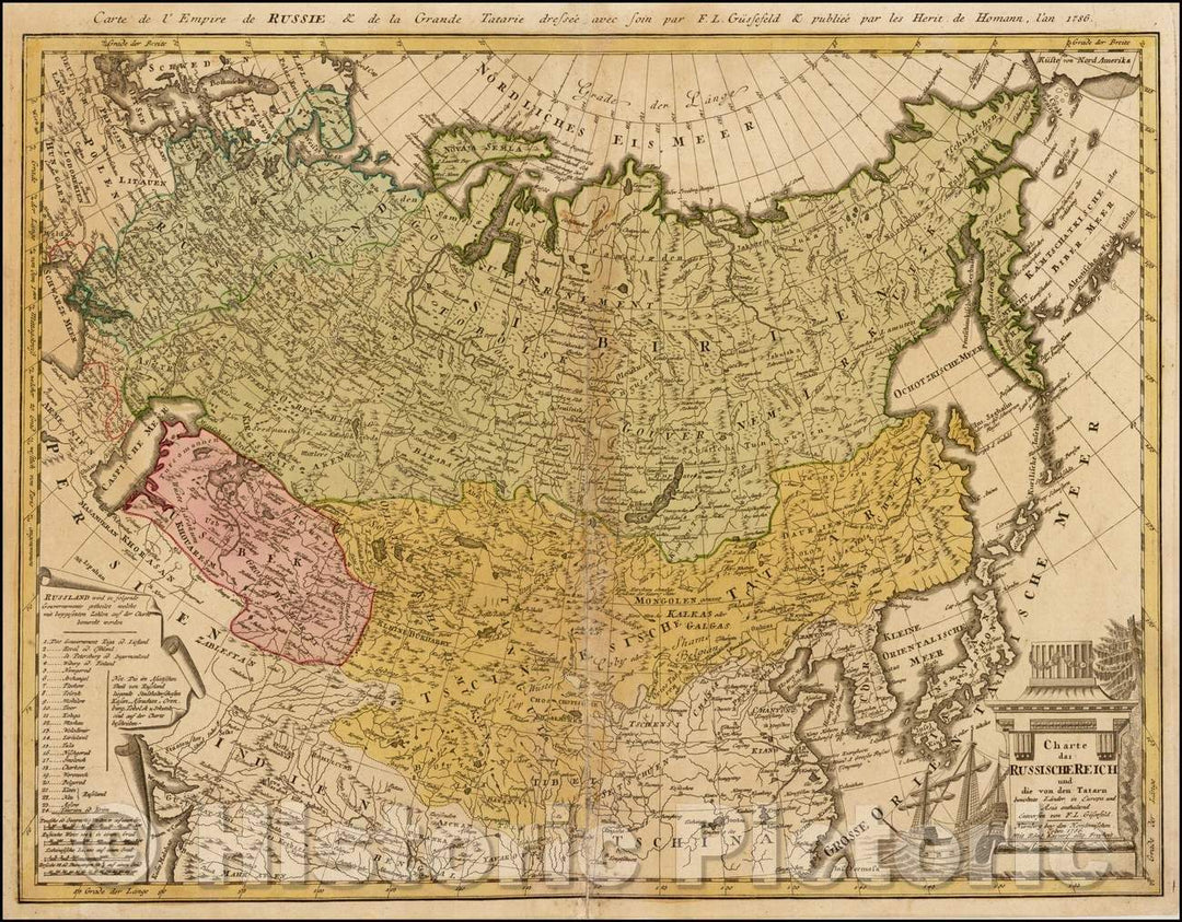 Historic Map - Charte das Russische Reiche und ide von den Tatarn Bewohnte Lander in Europa und Asia Enth :: Whole of Russia, China and Central Asia, 1786 - Vintage Wall Art