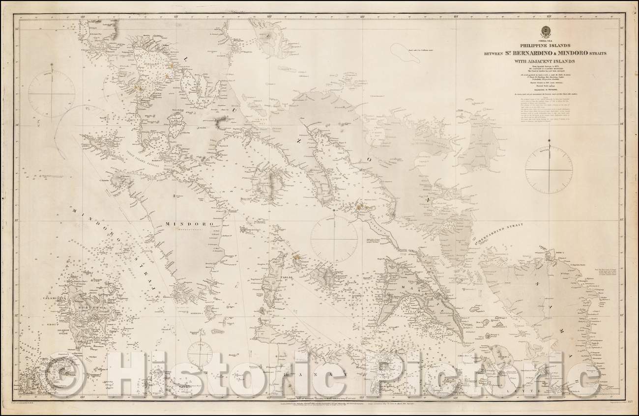 Historic Map - Philippine Islands Between St. Bernardino & Mindoro Straits with Adjacent Islands From Spanish Surveys to, 1887, British Admiralty - Vintage Wall Art